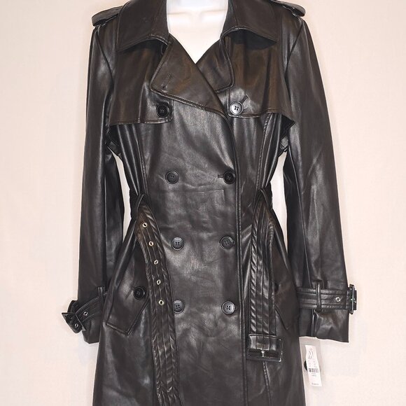 New York & Company Faux Leather Double Breasted Trench Coat, Women's Sz Lrg, NWT - Picture 2 of 5